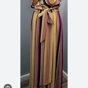 ECI Yellow and Red Off-the-Shoulder Wrap Maxi Dress